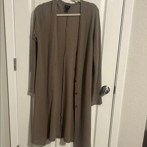 Ribbed Long Cardigan in Taupe
